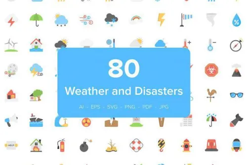 灾难和天气扁平化图标 Disaster and Weather Flat Ico