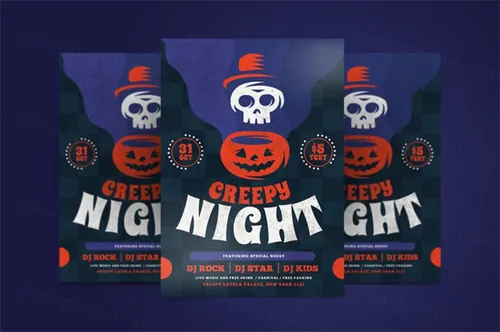 万圣节恐怖之夜节日活动海报设计模板 Halloween Flyer