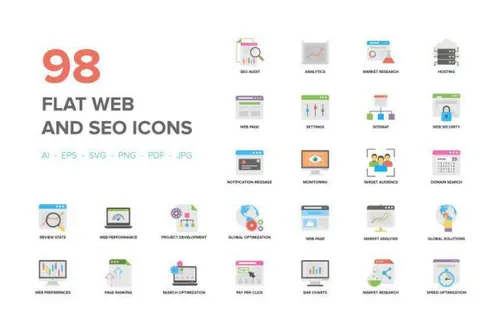 扁平化的网页和SEO图标 Flat Web And Seo Icons