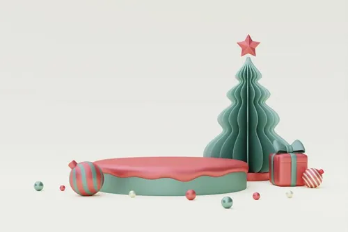 三维渲染可爱卡通圣诞节日装饰品3D插画背景高清图片素材
