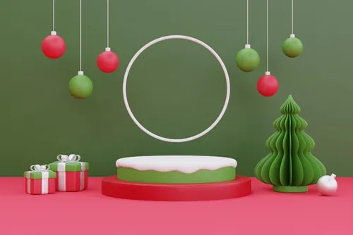 三维渲染可爱卡通圣诞节日装饰品3D插画背景高清图片素材