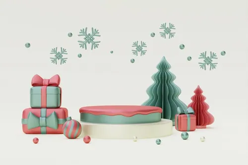 三维渲染可爱卡通圣诞节日装饰品3D插画背景高清图片素材