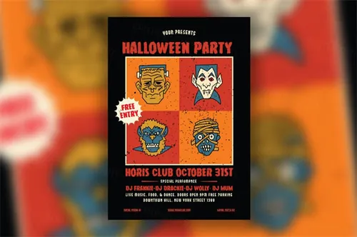 万圣节主题派对活动海报设计模板 Halloween Party