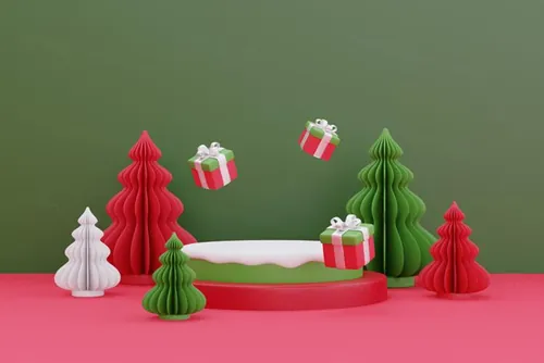 三维渲染可爱卡通圣诞节日装饰品3D插画背景高清图片素材