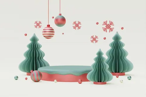 三维渲染可爱卡通圣诞节日装饰品3D插画背景高清图片素材