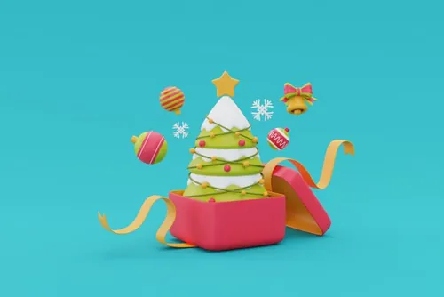 三维渲染可爱卡通圣诞节日装饰品3D插画背景高清图片素材