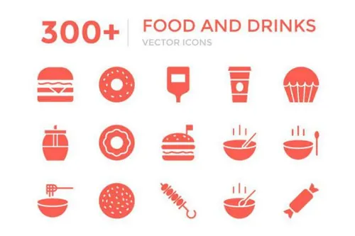 食物和饮料图标 300  Food and Drinks Vector Icon