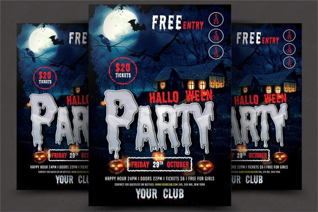 万圣节恐怖派对推广传单模板 Halloween Flyer