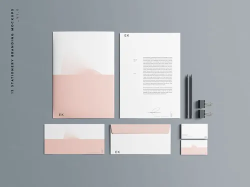 高品质信封文件夹名片文具品牌VI设计贴图样机模板 15 Stationery Branding Mockups