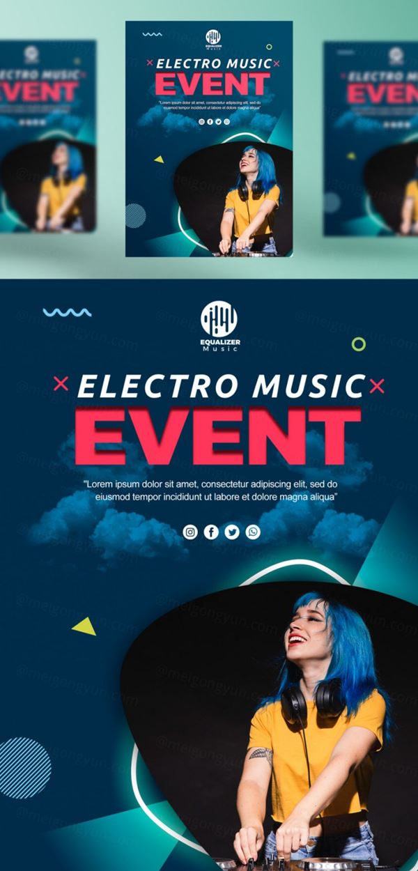 音乐派对DJ酒吧迪厅夜场宣传广告海报PSD模板 Music party social media post template