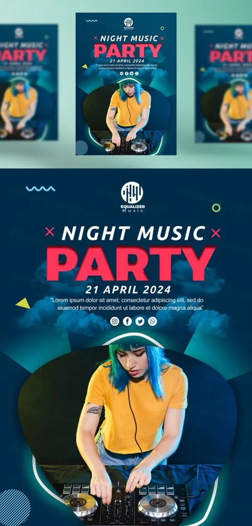 音乐派对DJ酒吧迪厅夜场宣传广告海报PSD模板 Music party social media post template
