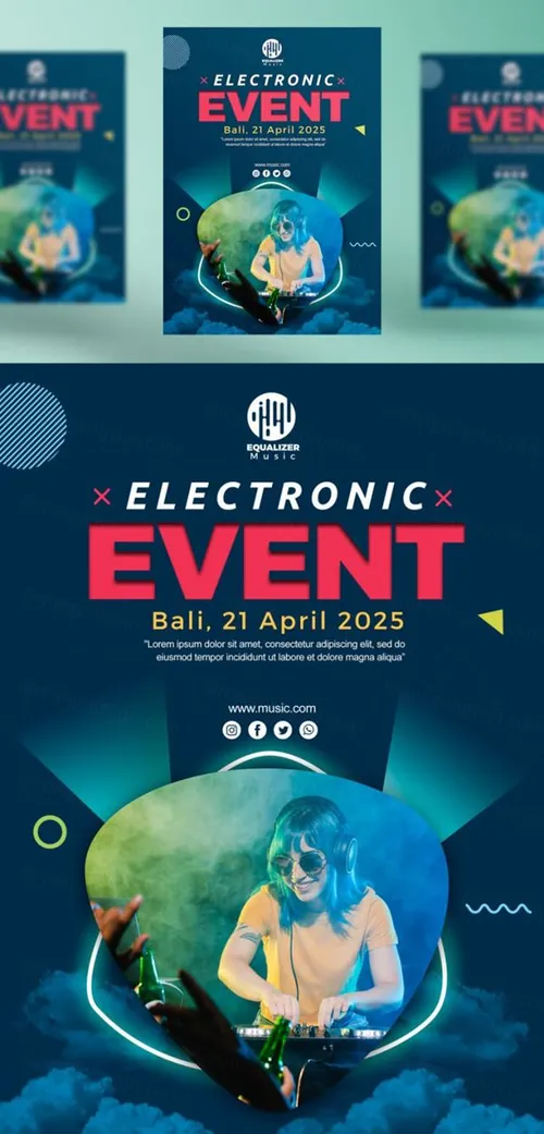 音乐派对DJ酒吧迪厅夜场宣传广告海报PSD模板 Music party social media post template