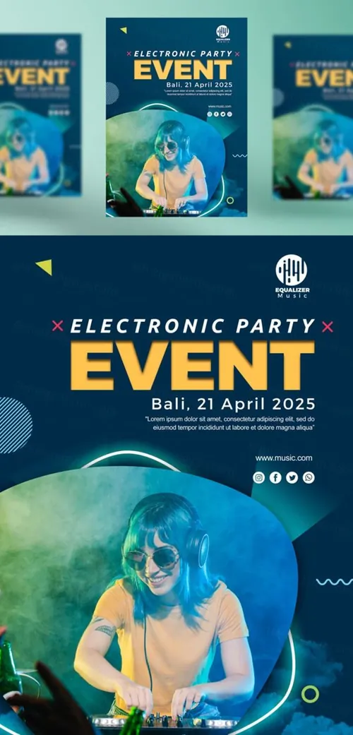 音乐派对DJ酒吧迪厅夜场宣传广告海报PSD模板 Music party social media post template