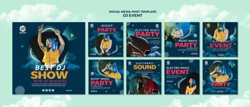 音乐派对DJ酒吧迪厅夜场宣传广告海报PSD模板 Music party social media post template