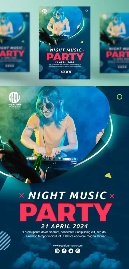 音乐派对DJ酒吧迪厅夜场宣传广告海报PSD模板 Music party social media post template