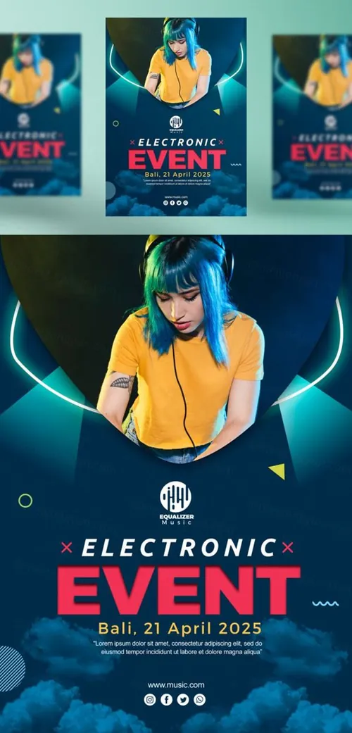 音乐派对DJ酒吧迪厅夜场宣传广告海报PSD模板 Music party social media post template