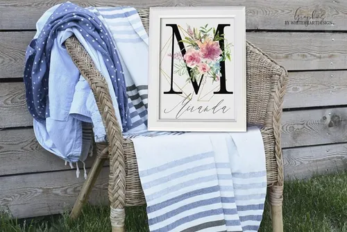 手绘水彩花卉字母数字设计素材 Pivoine-Waterco