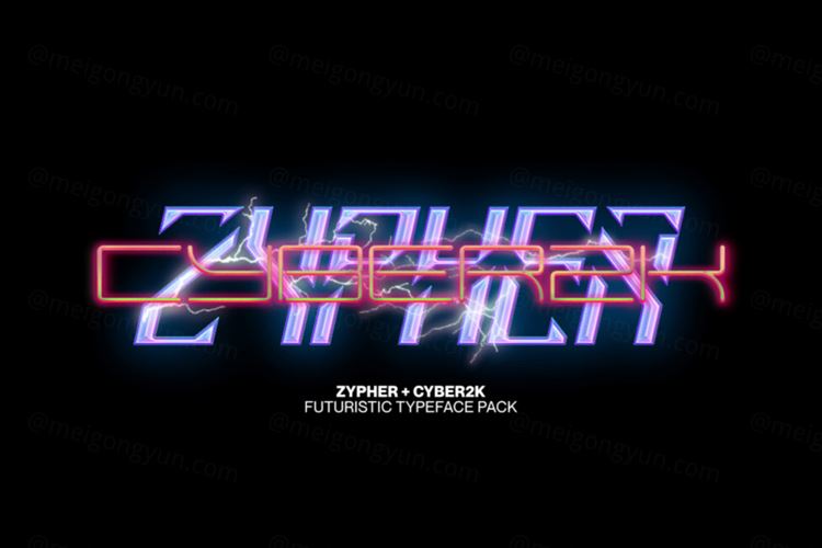 潮流未来派酸性艺术赛博朋克街头潮牌夜店电音设计英文字体 Fu