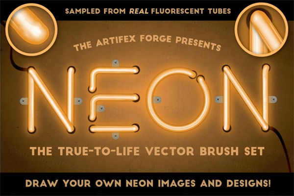 霓虹灯灯管线条AI笔刷 Neon Realistic Brush Se