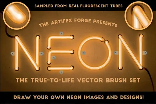 霓虹灯灯管线条AI笔刷 Neon Realistic Brush Se