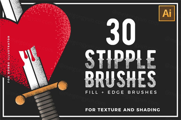 30个手工制作点画笔复古标志插图背景刷子Stipple Brushes