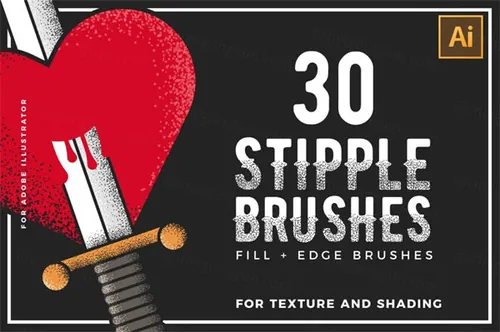 30个手工制作点画笔复古标志插图背景刷子Stipple Brushes