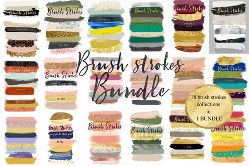 水彩手绘笔画透明背景素材 Brush strokes BUNDLE