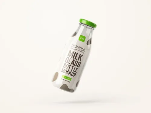 鲜奶牛奶羊奶透明玻璃杯品牌包装设计样机PSD模板 Fresh milk glass mockup