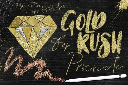 绘画应用专用金漆笔刷 Gold Rush for Procreate