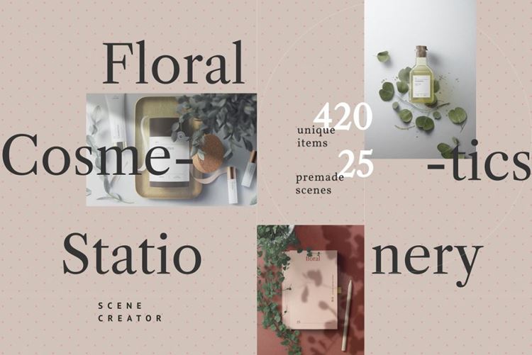 花卉化妆品美妆品牌设计办公文具贴图场景展示样机模板 Cosm