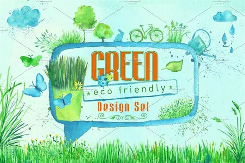 绿色水彩设计集 Green Design Set
