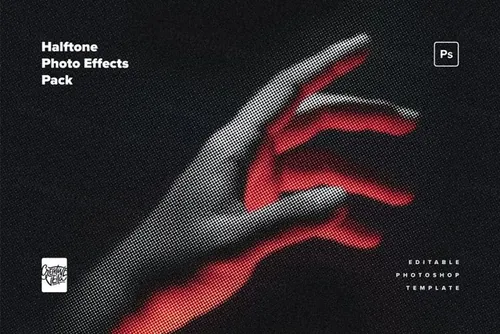 新复古彩色半色调网点打印图片效果PSD模板素材 Halfto