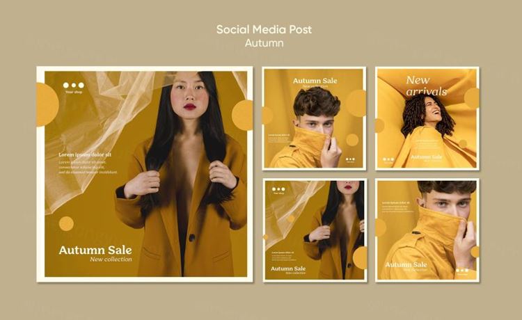 秋季高端男女装促销Ins新媒体宣传海报设计PSD模板素材 Autumn sale new arrivals