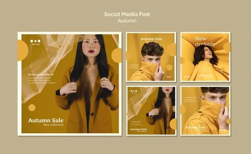 秋季高端男女装促销Ins新媒体宣传海报设计PSD模板素材 Autumn sale new arrivals