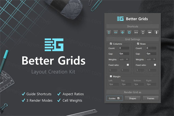网格布局辅助线参考线快速创建PS扩展插件 Better Grids -