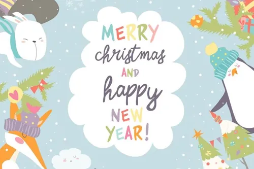 可爱的圣诞装饰与有趣的卡通动物矢量插画 elements-cute-christmas-frame-with-fun...