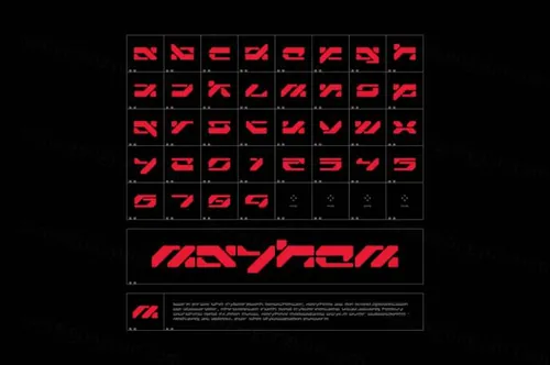 未来派赛博朋克科幻机能风几何图形创意英文装饰字体 Mayhem Display Font