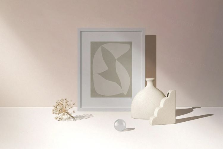 艺术画框贴图展示装饰花瓶简约场景样机模板 Minimalistic Scene Frame Mockup