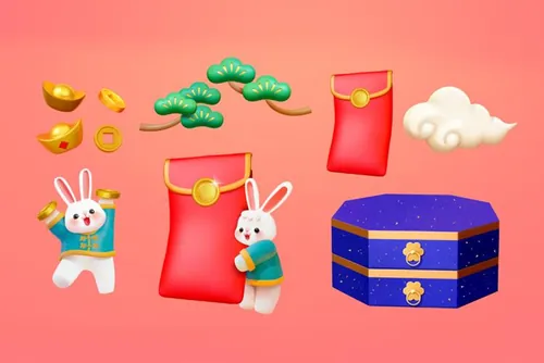 2023年中国新年生肖兔年传统设计装饰元素矢量素材合辑