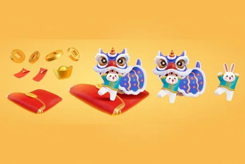 2023年中国新年生肖兔年传统设计装饰元素矢量素材合辑