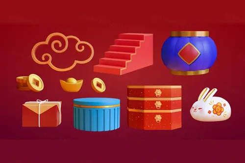 2023年中国新年生肖兔年传统设计装饰元素矢量素材合辑