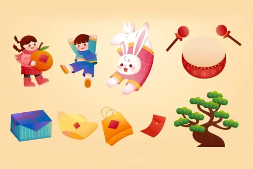 2023年中国新年生肖兔年传统设计装饰元素矢量素材合辑