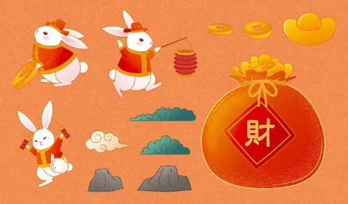 2023年中国新年生肖兔年传统设计装饰元素矢量素材合辑