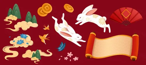 2023年中国新年生肖兔年传统设计装饰元素矢量素材合辑
