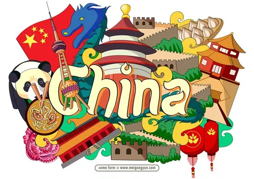 手绘涂鸦世界国家城市中国特色建筑矢量元素China 05