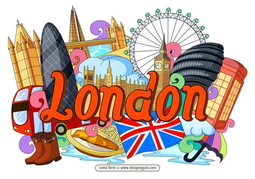 手绘涂鸦世界国家城市伦敦特色建筑矢量元素London 06