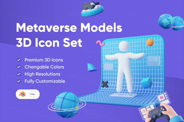 元宇宙游戏VR眼镜未来技术3D插画图标素材合辑 Metave