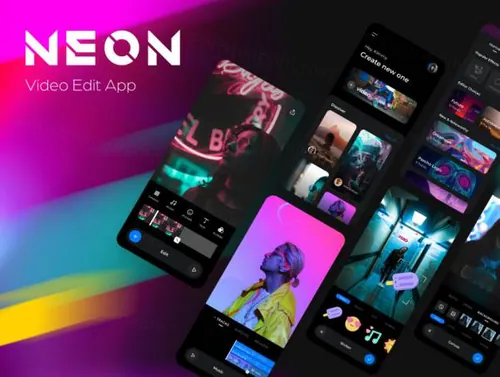 高质量霓虹灯视频编辑移动APP应用程序UI界面素材 Neon Vide