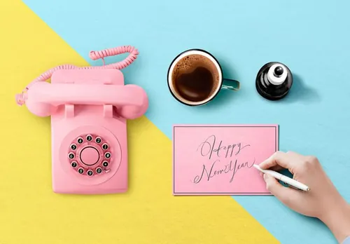 2019年最新粉红色品牌VI场景海报设计元素【电话机、咖啡、贺卡】