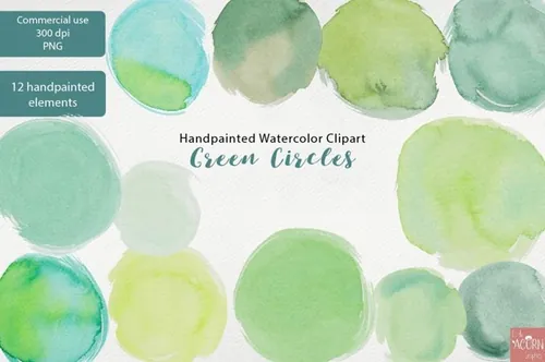 水彩绿色墨迹笔触PNG素材 Handpainted Wate